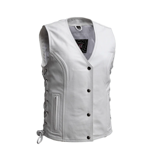 Women's "Beryl" Motorcycle Leather Vest - White