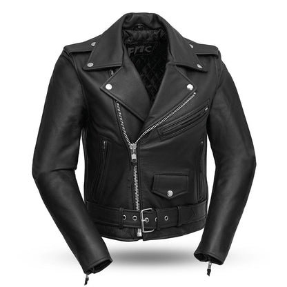 Women's Classic Leather Motorcycle Style Jacket with permanent liner