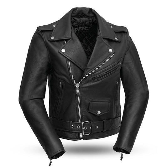 Women's Classic Leather Motorcycle Style Jacket with permanent liner