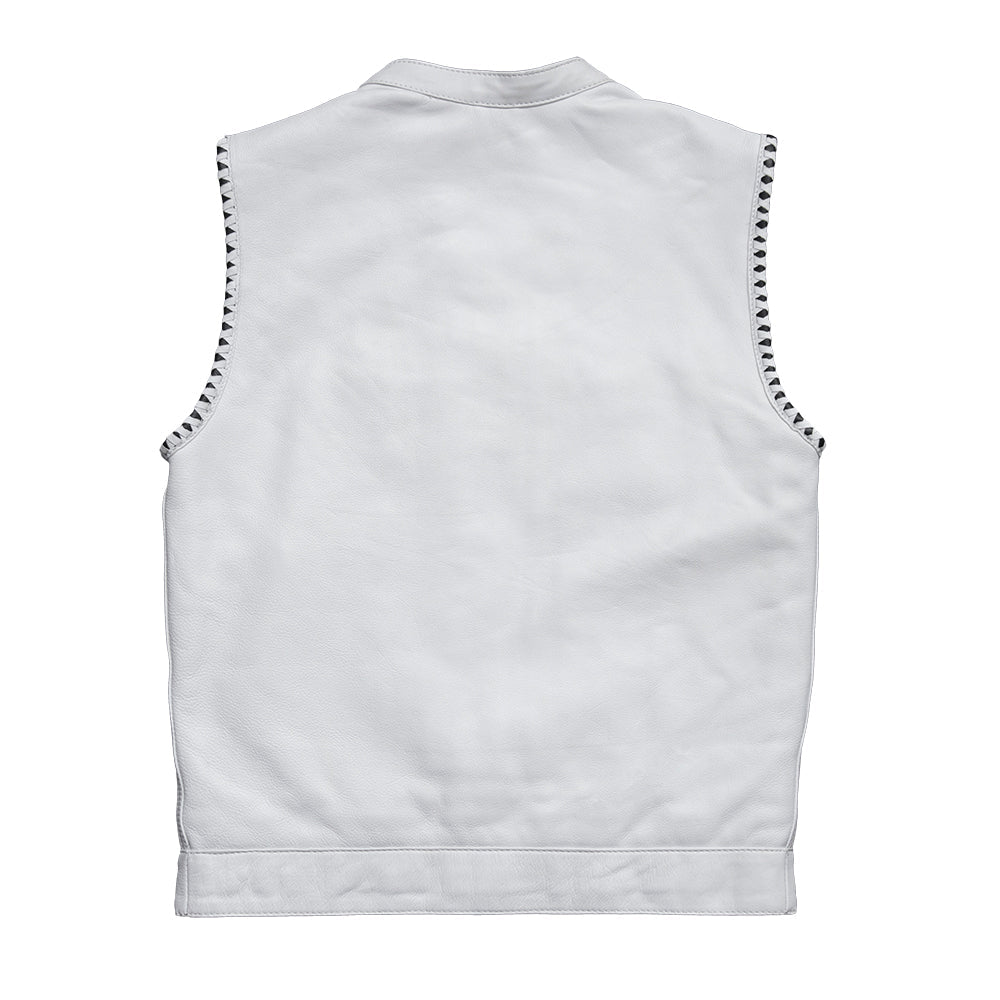 Men's Club Style Leather Motorcycle Vest - Limited Edition White