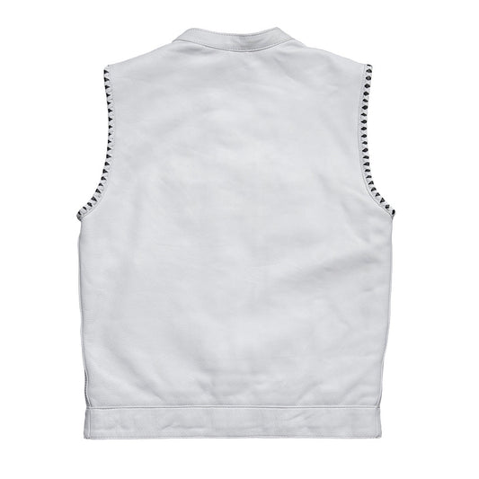 Men's Club Style Leather Motorcycle Vest - Limited Edition White