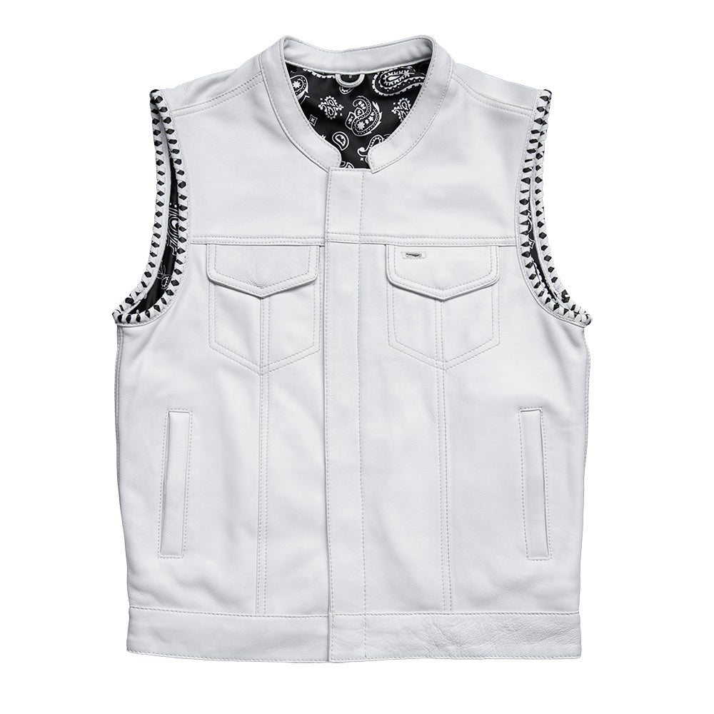 Men's Club Style Leather Motorcycle Vest - Limited Edition White