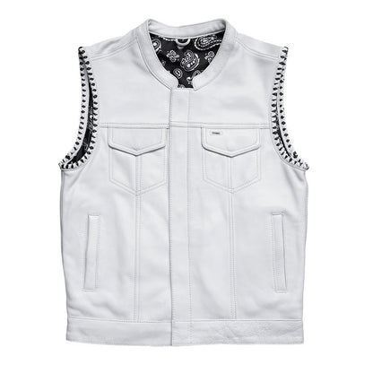 Men's Club Style Leather Motorcycle Vest - Limited Edition White
