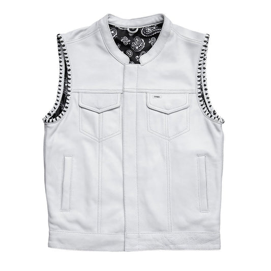 Men's Club Style Leather Motorcycle Vest - Limited Edition White