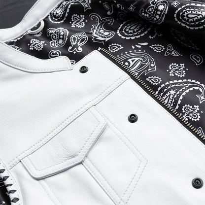 Men's Club Style Leather Motorcycle Vest - Limited Edition White