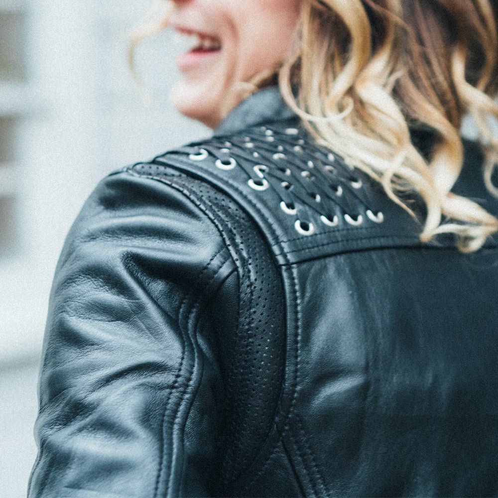 Women's Motorcycle Leather Riding Jacket- "Black Widow"
