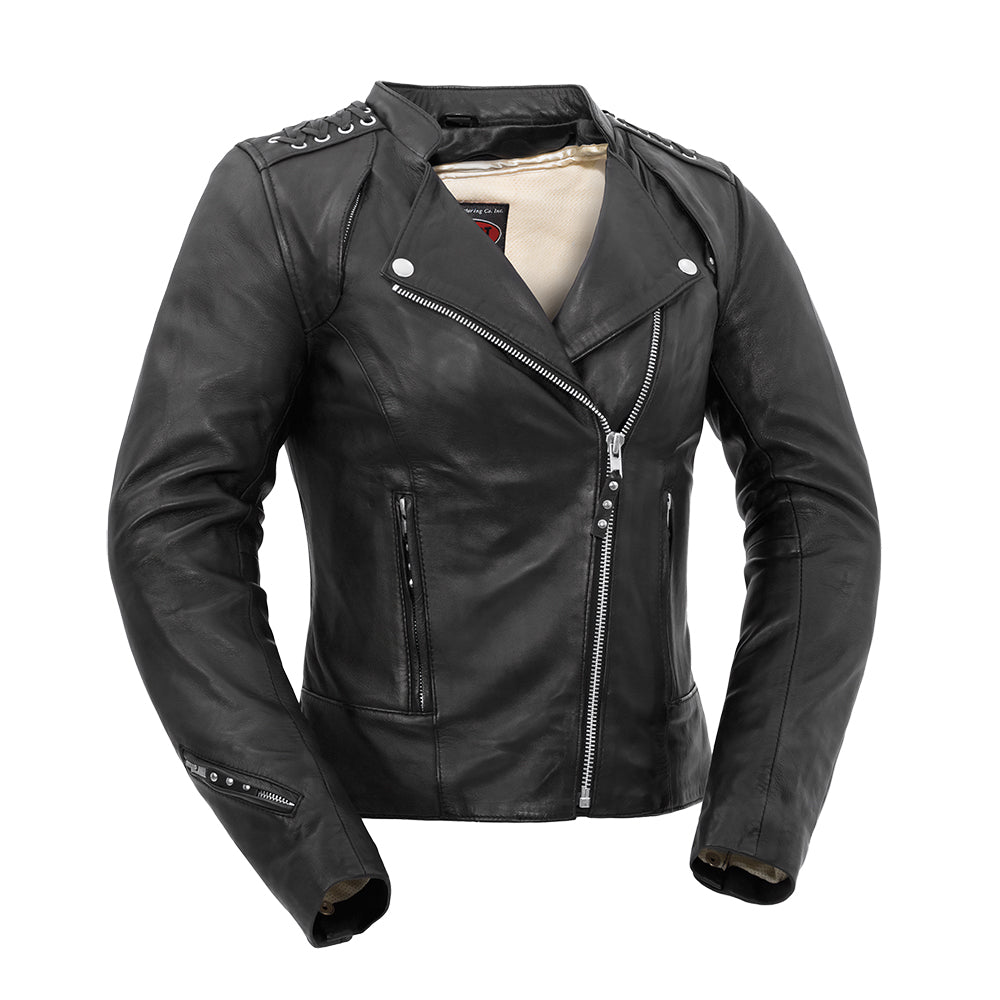 Women's Motorcycle Leather Riding Jacket- "Black Widow"