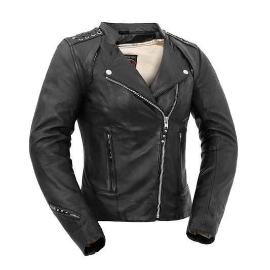 Women's Motorcycle Leather Riding Jacket- "Black Widow"