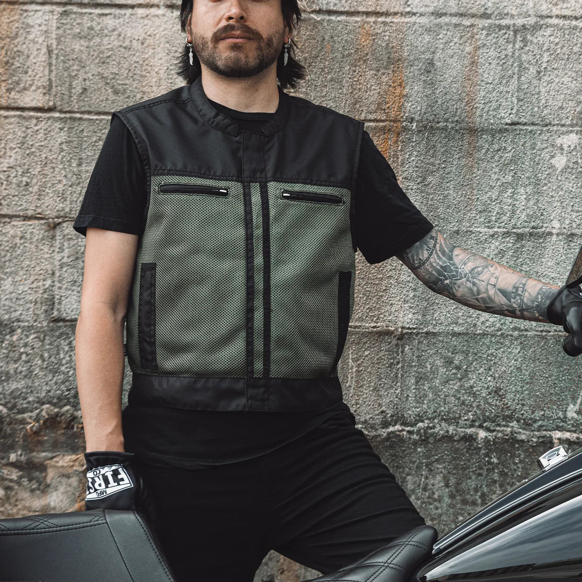 Men's Motorcycle Vest-Lowrider cut in Moto Mesh material