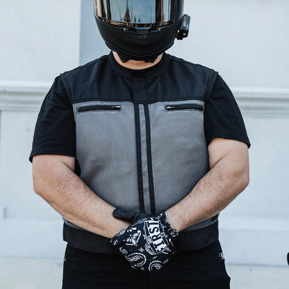 Men's Motorcycle Vest-Lowrider cut in Moto Mesh material