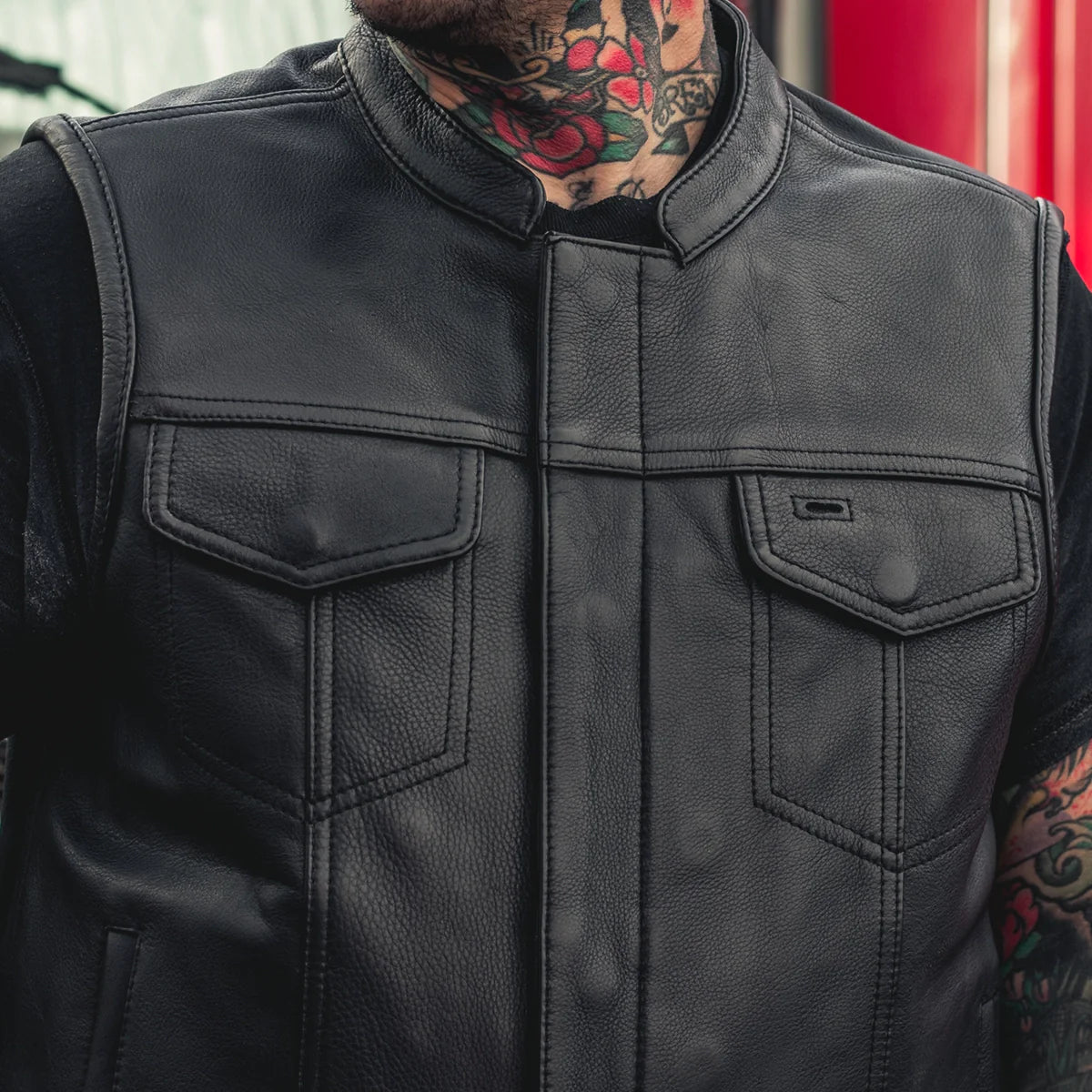 Men's Club Style Leather Motorcycle Vest- Hotshot