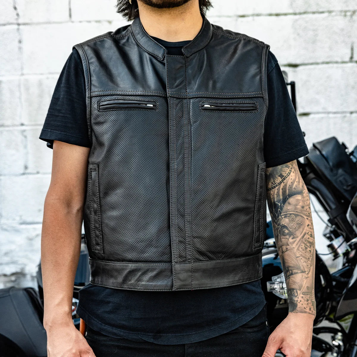 Men's Leather Vest- Lowrider Perforated