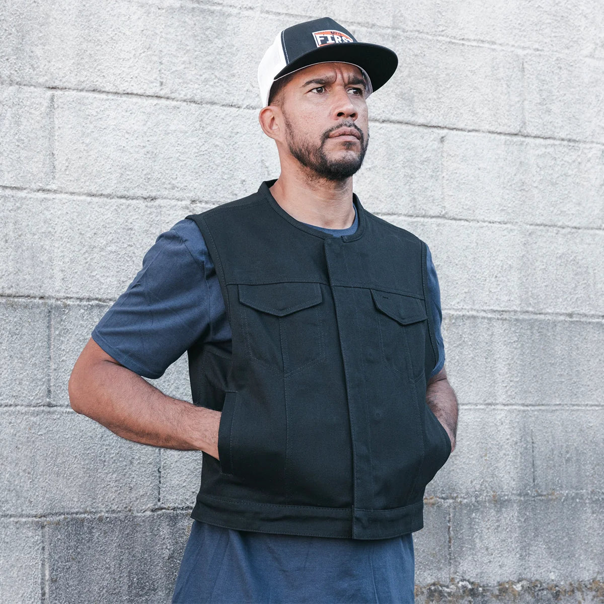 Men's Lowside Motorcycle Vest in twill material.