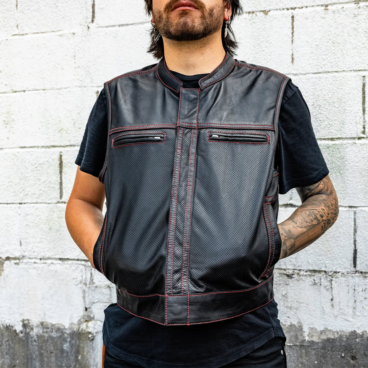 Men's Leather Vest- Lowrider Perforated