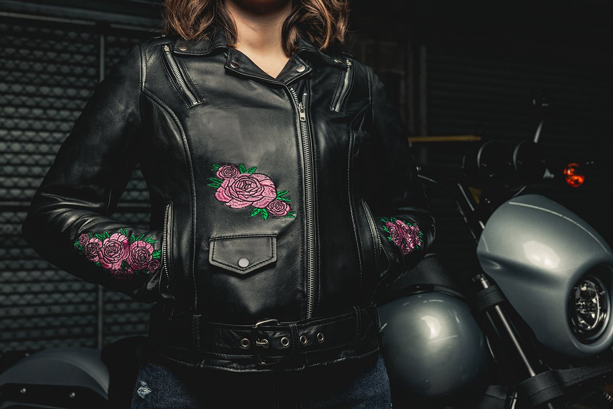 Women's Leather Motorcycle Riding Jacket- "Bloom"
