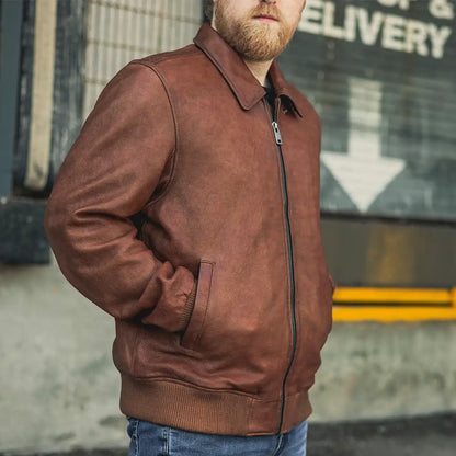 Moto Bomber - Men's Leather Jacket Cognac and Oxblood