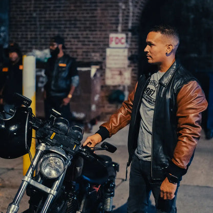 Moto Bomber Two Tone - Men's Leather Jacket Cognac