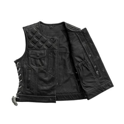 Women's perforated "Bonnie" Motorcycle Leather Vest Orange and Grey