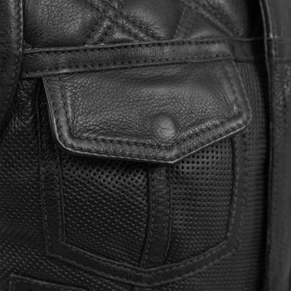 Women's perforated "Bonnie" Motorcycle Leather Vest Orange and Grey