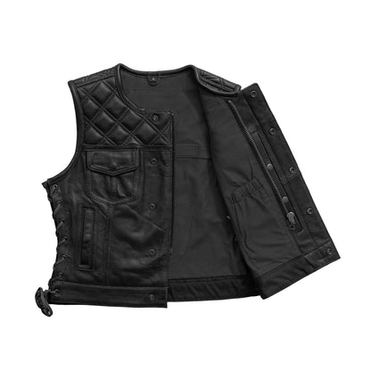 Women's perforated "Bonnie" Motorcycle Leather Vest Orange and Grey
