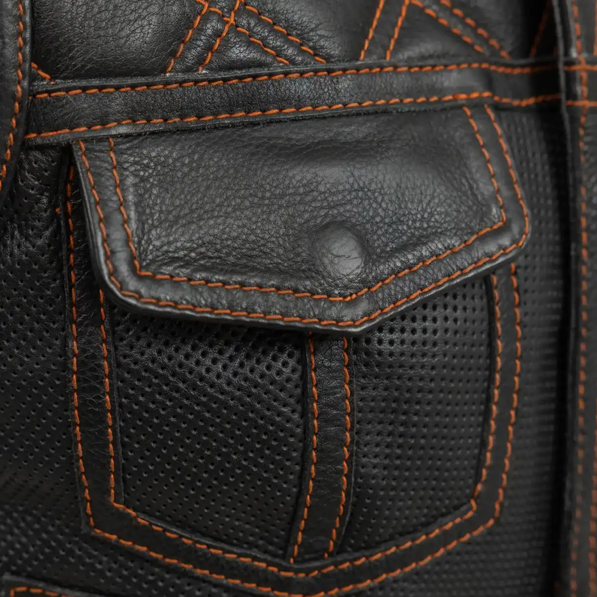 Women's perforated "Bonnie" Motorcycle Leather Vest Orange and Grey