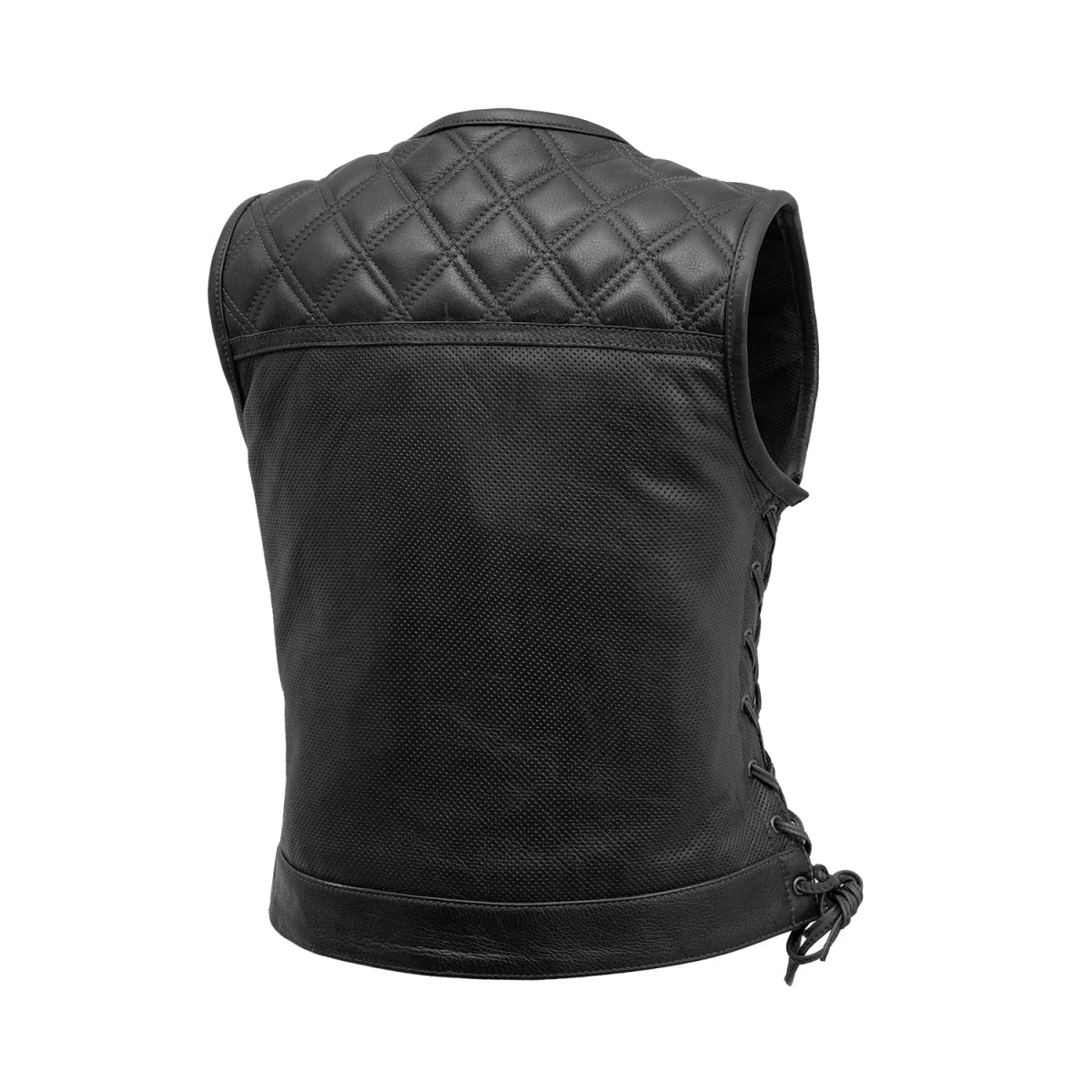 Women's perforated "Bonnie" Motorcycle Leather Vest Orange and Grey