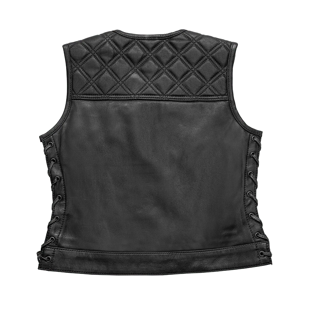 Women's "Bonnie" Motorcycle Leather Vest - Diamond Quilt