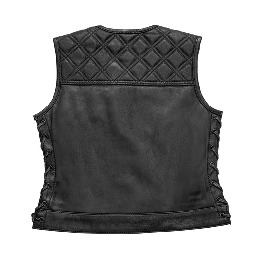 Women's "Bonnie" Motorcycle Leather Vest - Diamond Quilt
