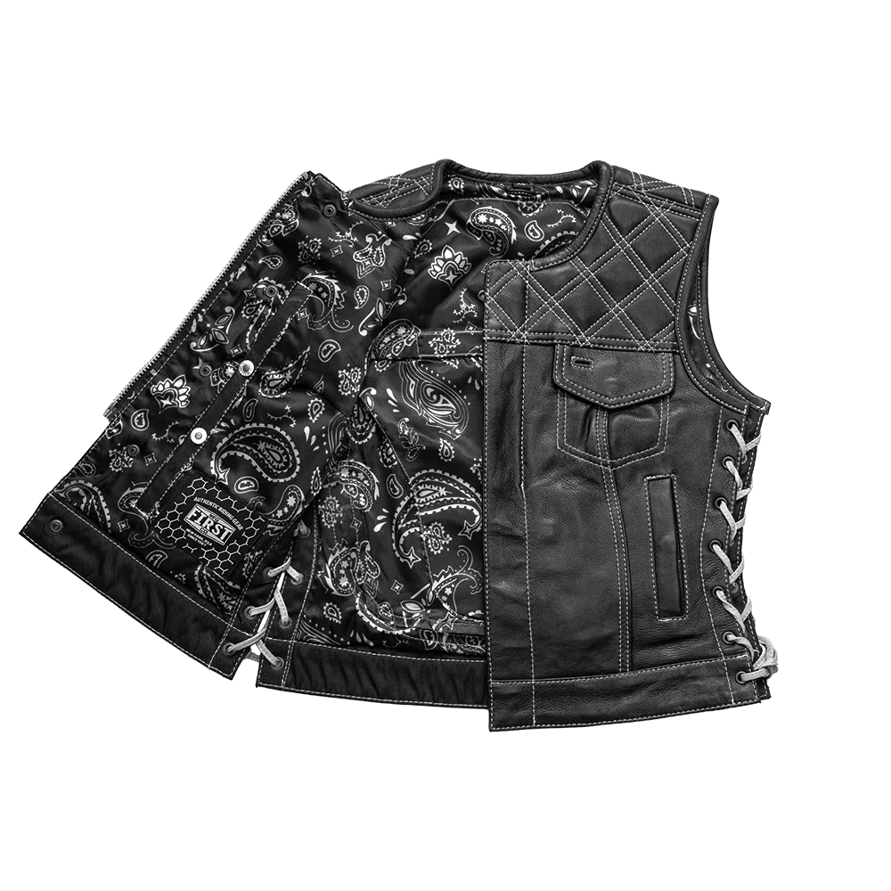 Women's "Bonnie" Motorcycle Leather Vest - Diamond Quilt