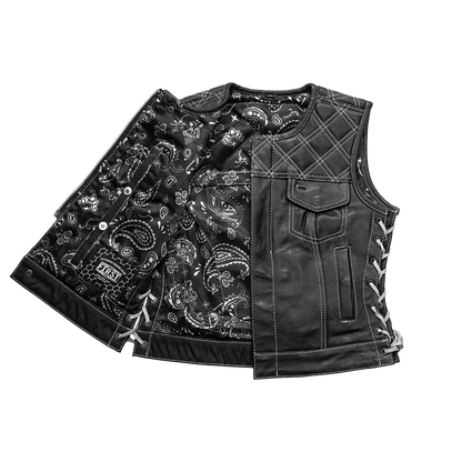 Women's "Bonnie" Motorcycle Leather Vest - Diamond Quilt
