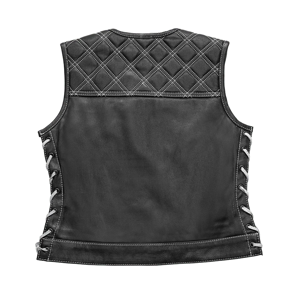 Women's "Bonnie" Motorcycle Leather Vest - Diamond Quilt