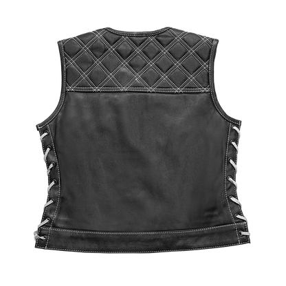 Women's "Bonnie" Motorcycle Leather Vest - Diamond Quilt