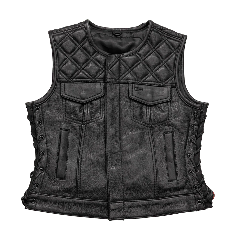 Women's "Bonnie" Motorcycle Leather Vest - Diamond Quilt