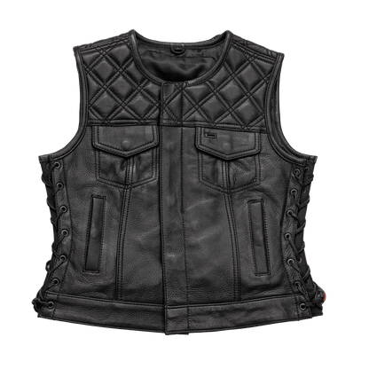 Women's "Bonnie" Motorcycle Leather Vest - Diamond Quilt