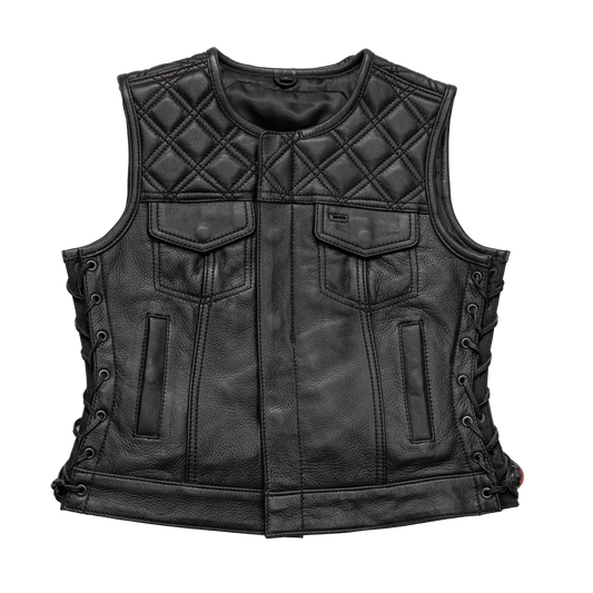 Women's "Bonnie" Motorcycle Leather Vest - Diamond Quilt