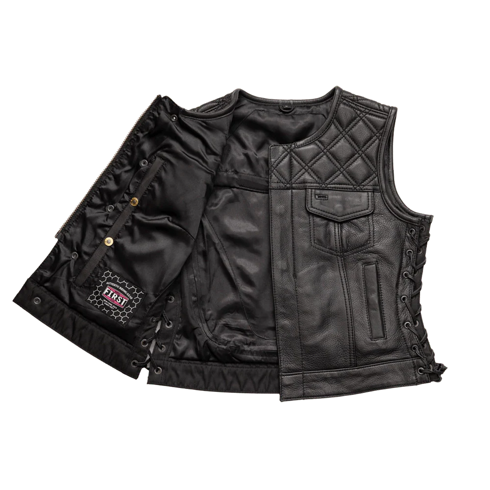 Women's "Bonnie" Motorcycle Leather Vest - Diamond Quilt