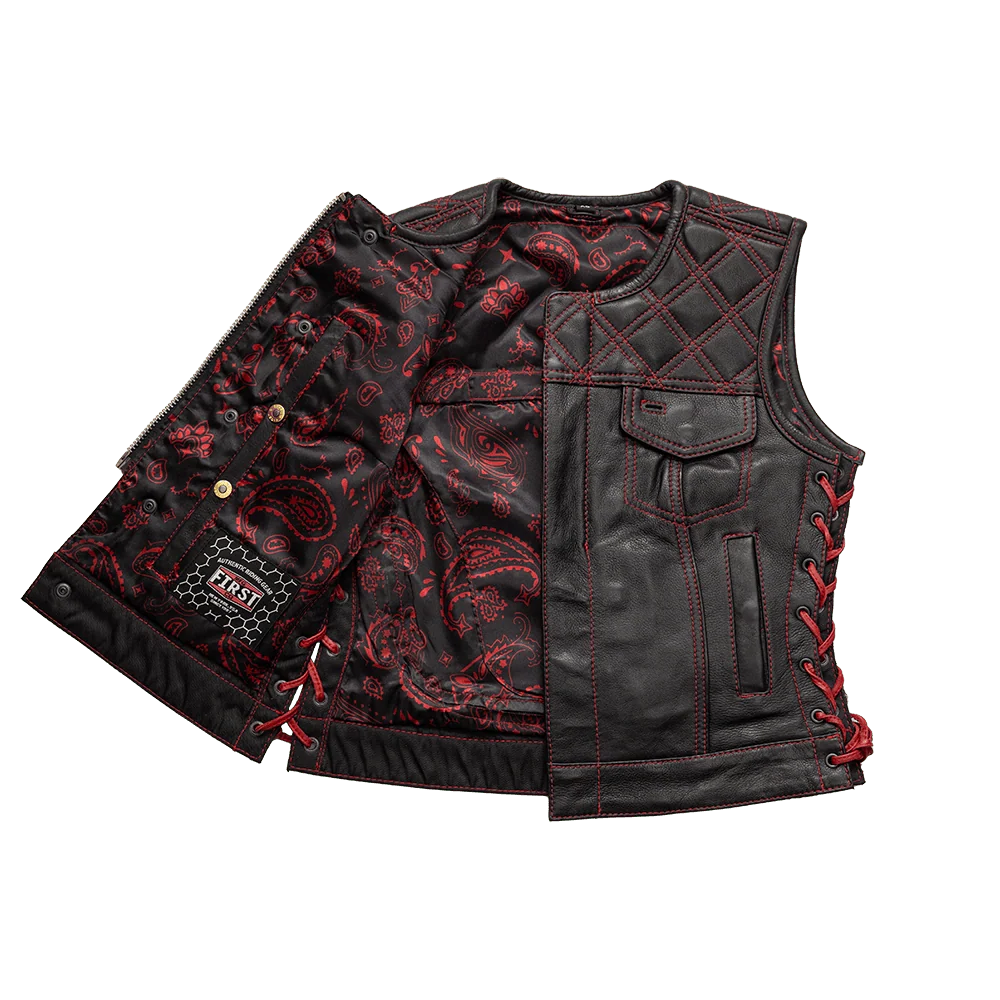 Women's "Bonnie" Motorcycle Leather Vest - Diamond Quilt