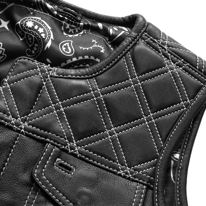 Women's "Bonnie" Motorcycle Leather Vest - Diamond Quilt