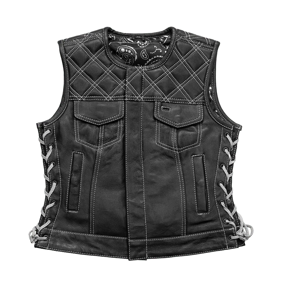 Women's "Bonnie" Motorcycle Leather Vest - Diamond Quilt