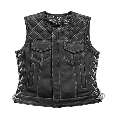 Women's "Bonnie" Motorcycle Leather Vest - Diamond Quilt