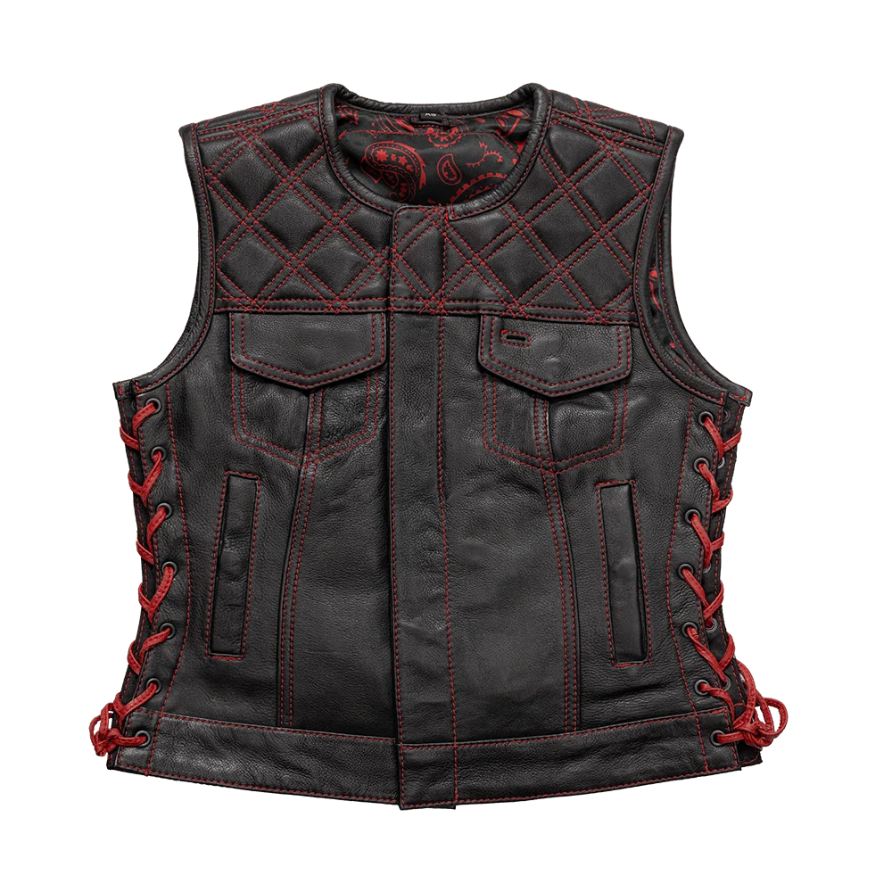 Women's "Bonnie" Motorcycle Leather Vest - Diamond Quilt