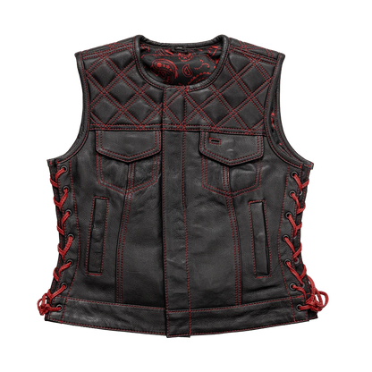 Women's "Bonnie" Motorcycle Leather Vest - Diamond Quilt
