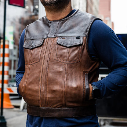 Men's Perforated Club Style Leather Vest- "Lowside Gunner" Two tone