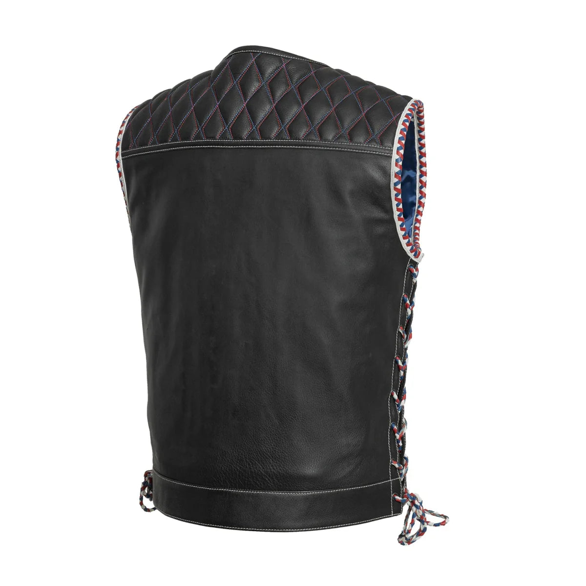 Men's Club Style Leather Motorcycle Vest- "Captain" with American Flag lining