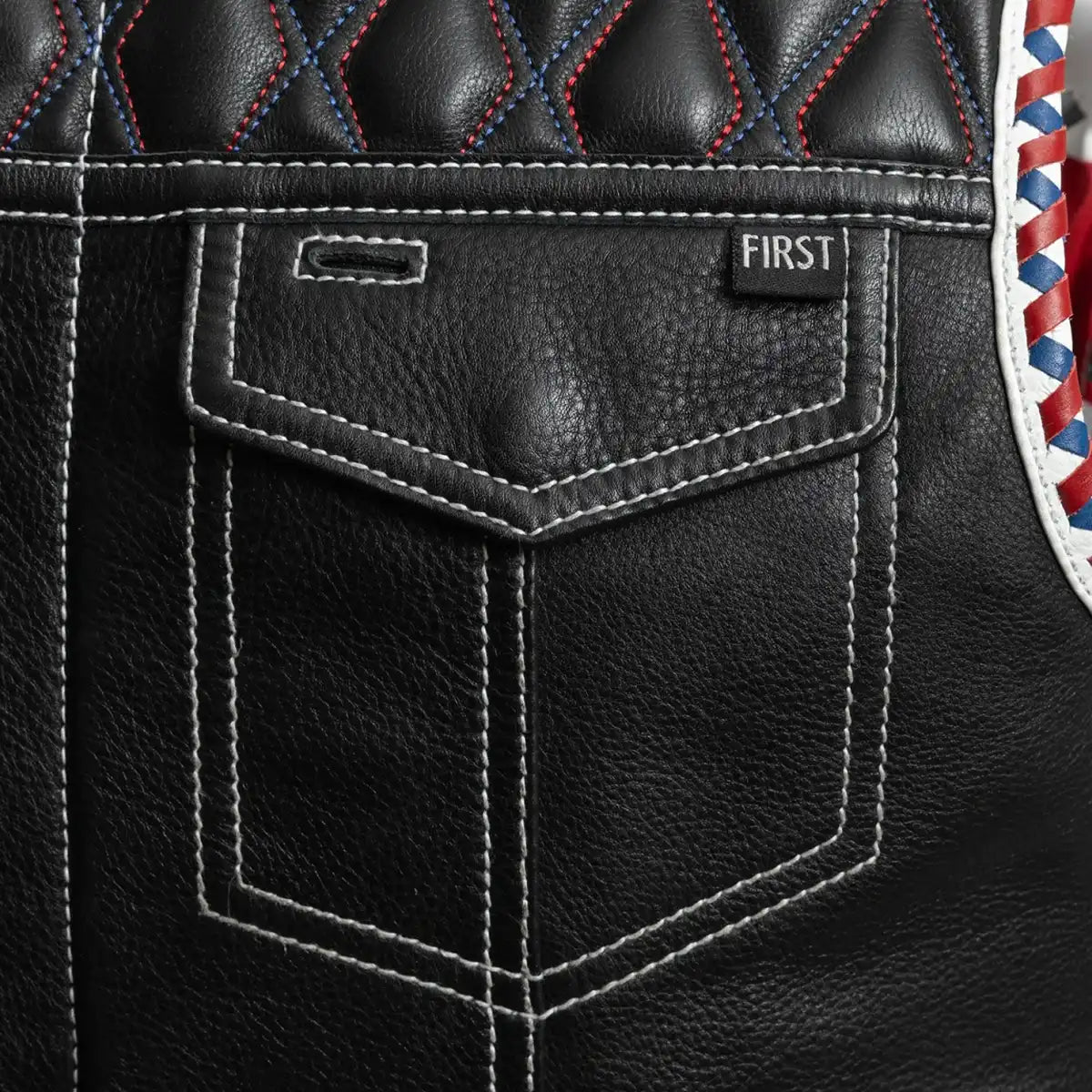 Men's Club Style Leather Motorcycle Vest- "Captain" with American Flag lining