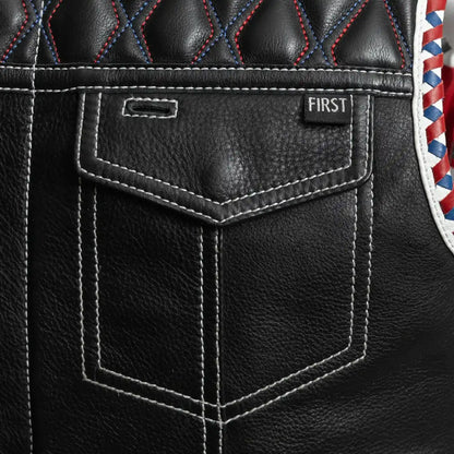 Men's Club Style Leather Motorcycle Vest- "Captain" with American Flag lining