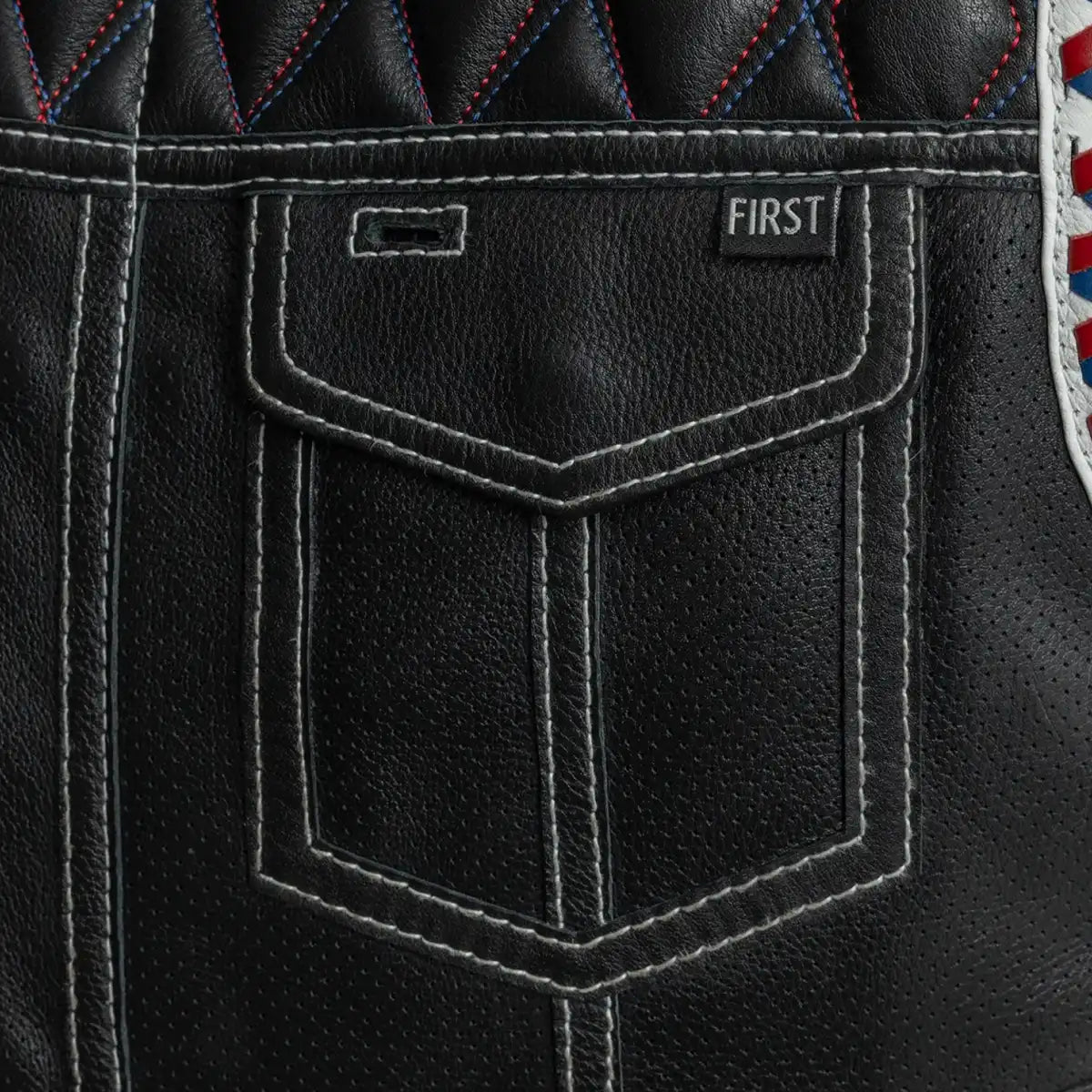 Men's Club Style Perforated Leather Motorcycle Vest- "Captain" with American Flag Lining