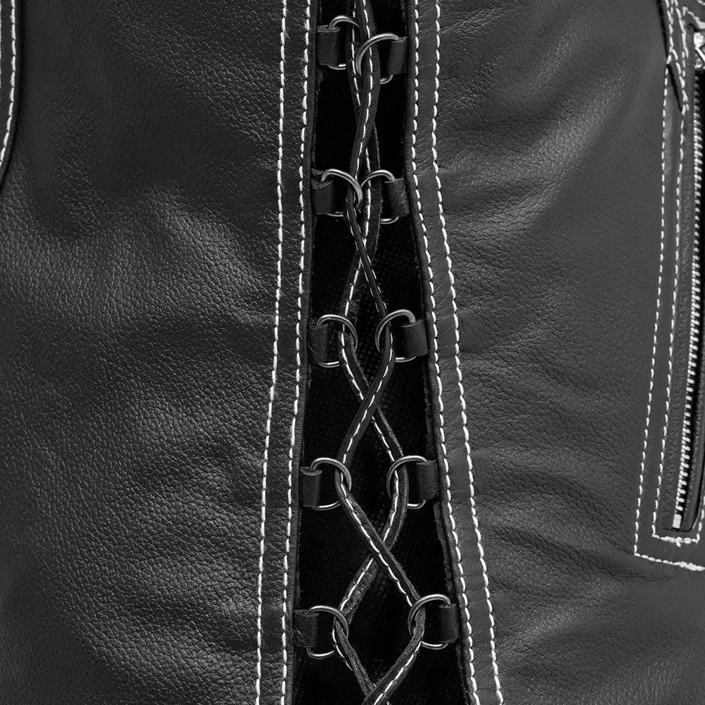 Women's "Cindy" Motorcycle Leather Vest Black