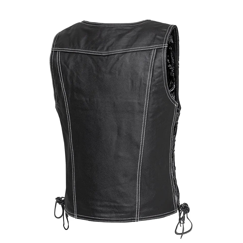 Women's "Cindy" Motorcycle Leather Vest Black
