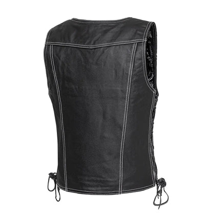 Women's "Cindy" Motorcycle Leather Vest Black